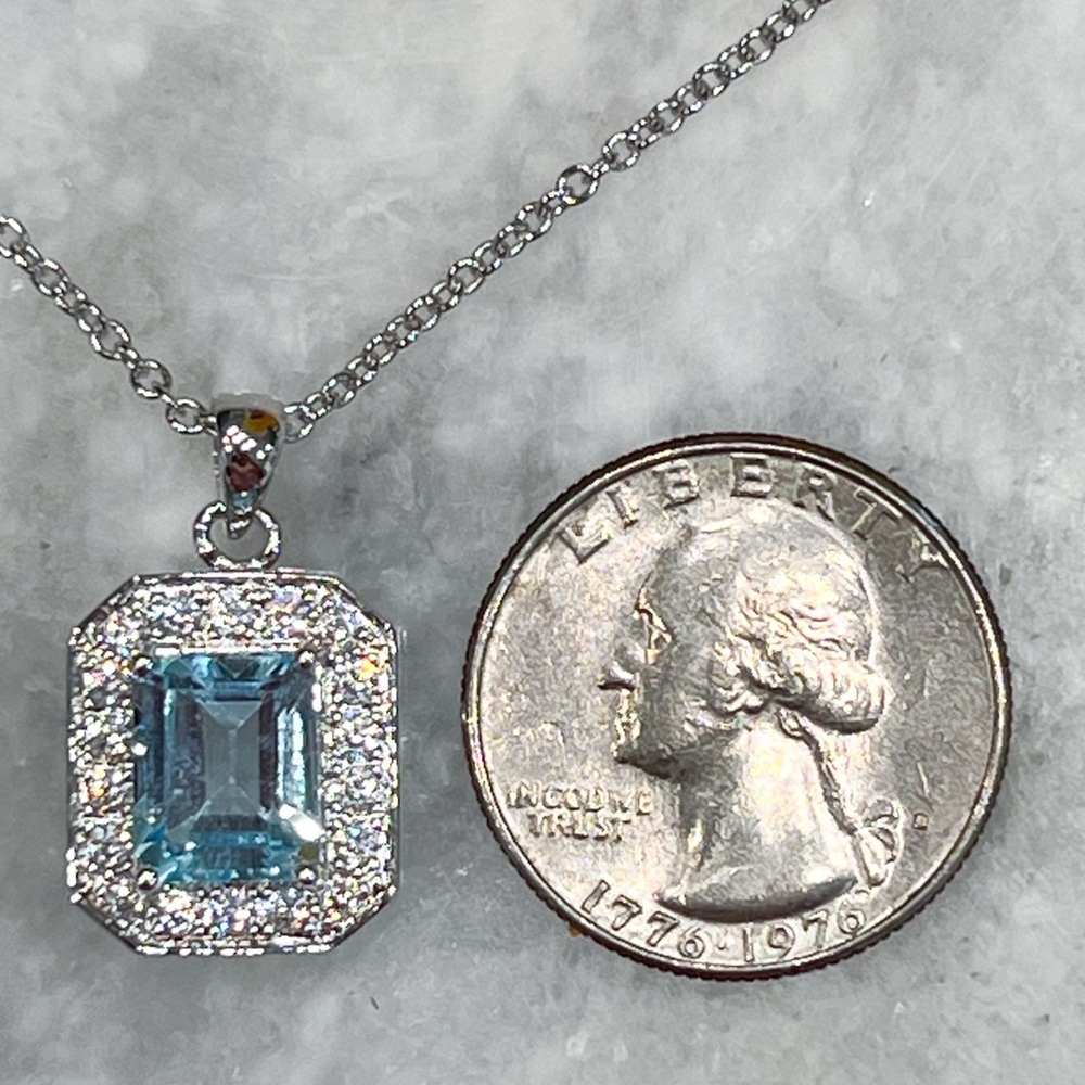 VALUE BUY Blue Topaz (Sim) Diamond Silver Pendant 18” Necklace PRICE FIRM - Picture 11 of 11